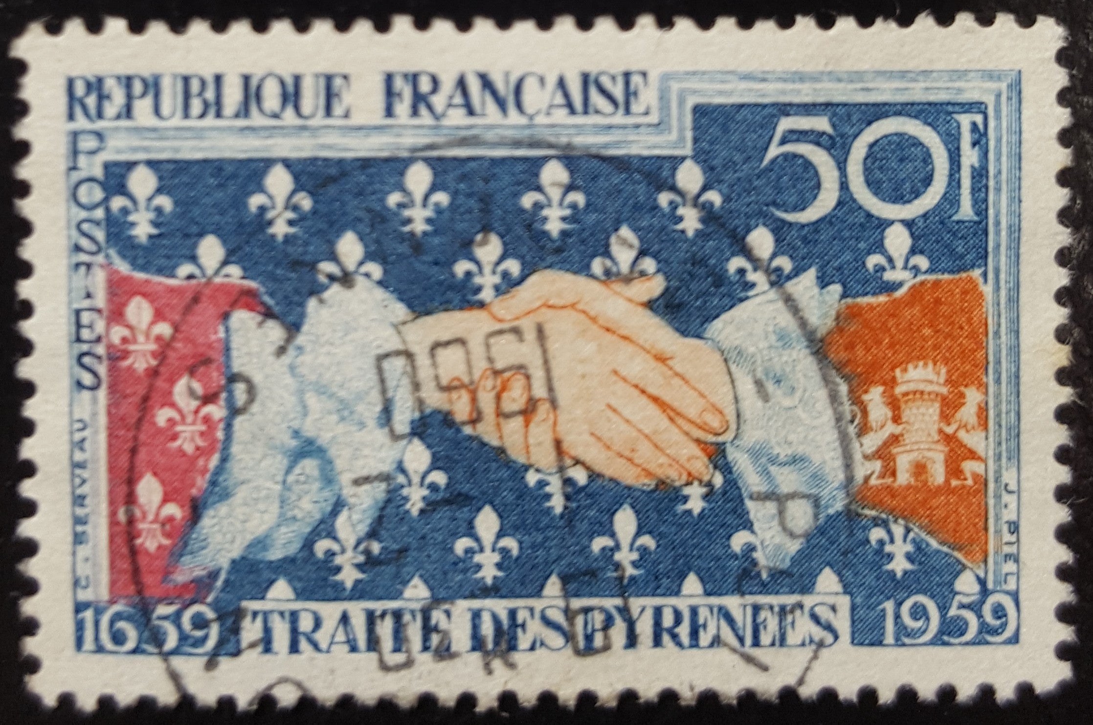YT1223 Symbole du traité des Pyrénées 50F 1959