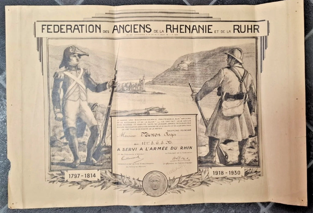 Diplôme Médaille de l'Occupation de la Rhénanie et de la Ruhr (armée du Rhin)