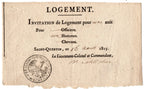 Billet de logement d'un soldat Prussien St-Quentin 16 aout 1815 tampon