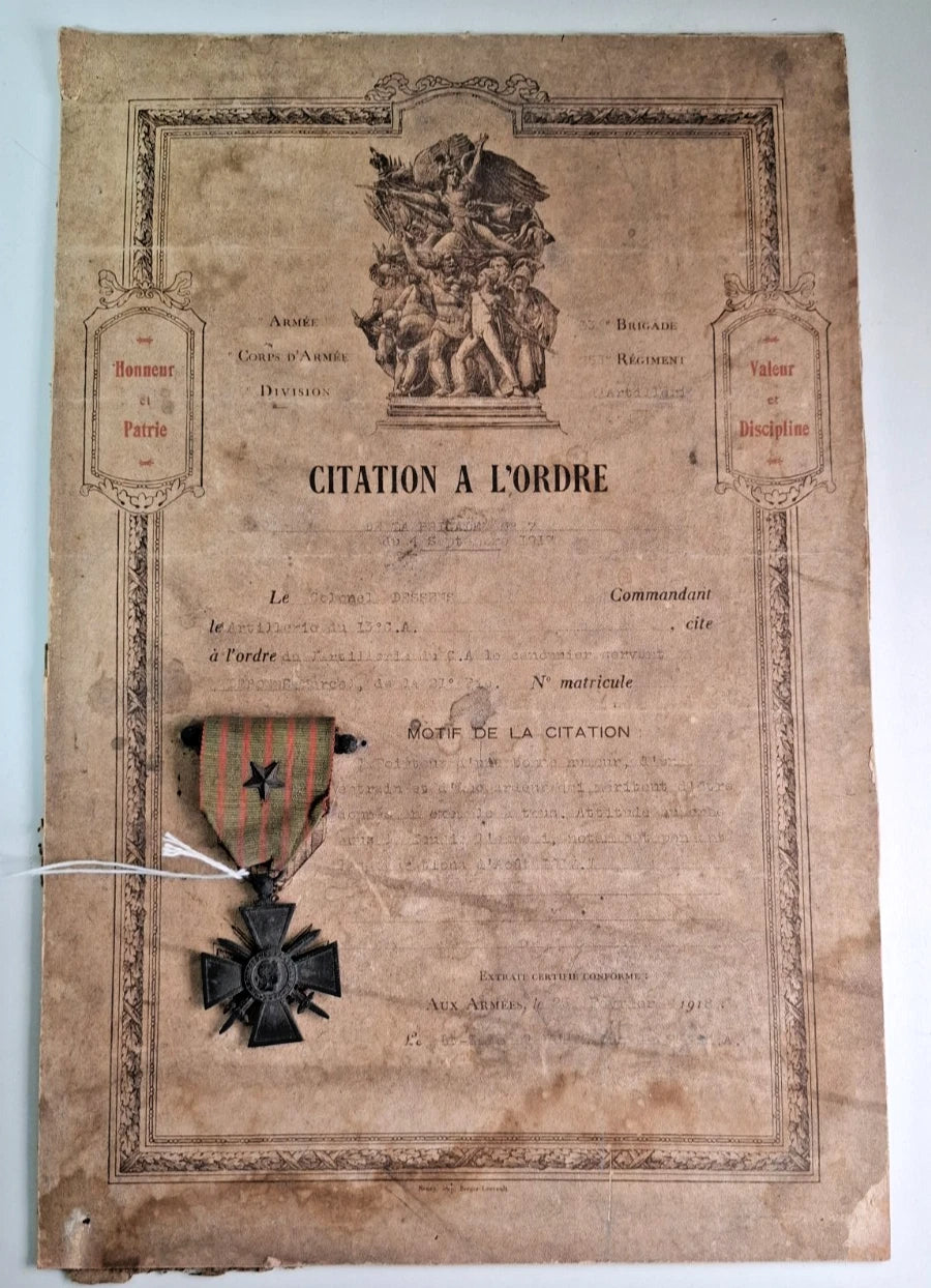 Citation du Pointeur Marcel Debonne du 253e Regt d'Artillerie 1917 MpF