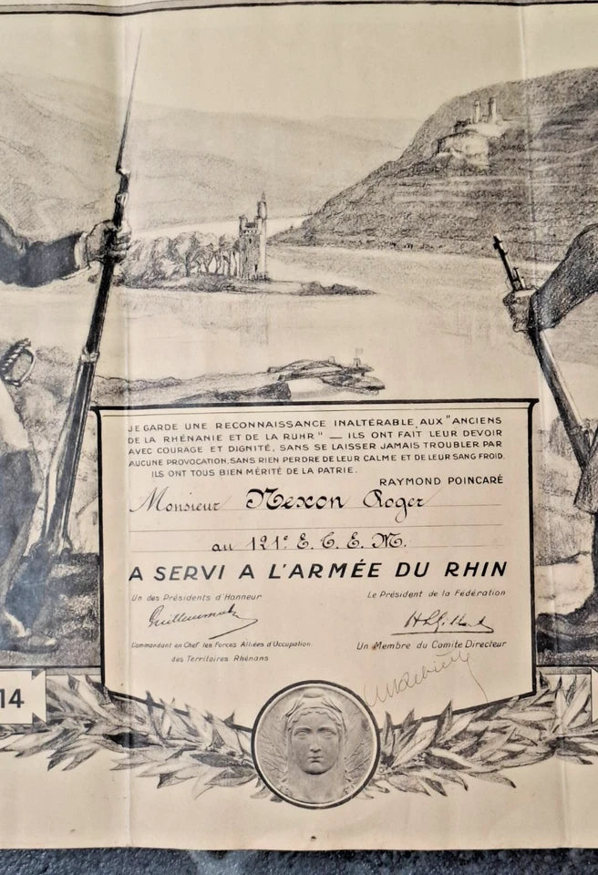 Diplôme Médaille de l'Occupation de la Rhénanie et de la Ruhr (armée du Rhin)