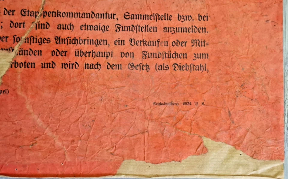 Affiche allemande Auszahlung von Finder- und Bergelohn 1914-1918