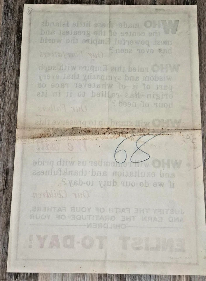 "Enlist To-day" genuine WW1 Army recruiting poster