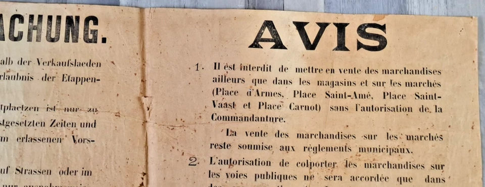 Affiche allemande Bekanntmachung / Avis Douai 1er octobre 1915