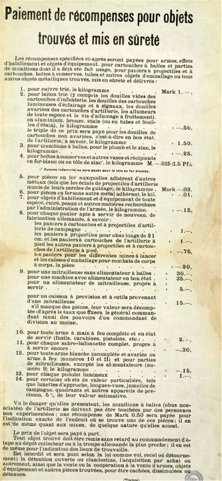 Affiche allemande Auszahlung von Finder- und Bergelohn 1914-1918