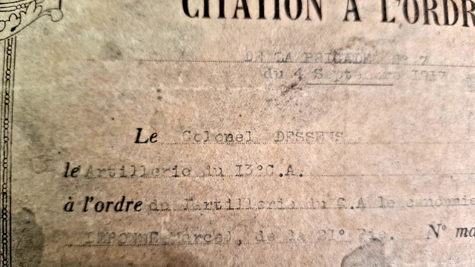 Citation du Pointeur Marcel Debonne du 253e Regt d'Artillerie 1917 MpF