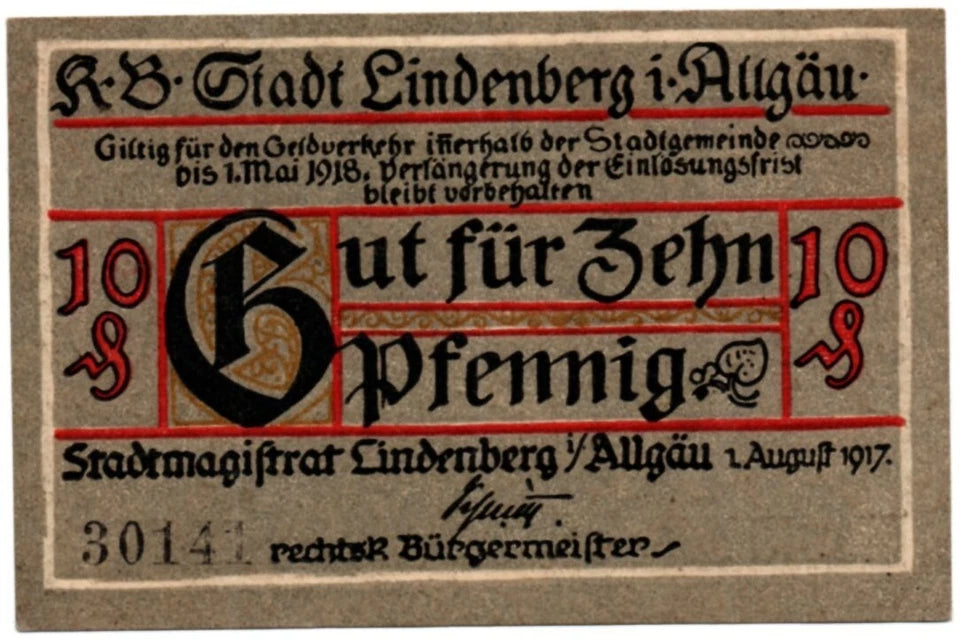75 Pfennigs Notgeld 1917 Lindenberg im Allgäu (Allemagne)