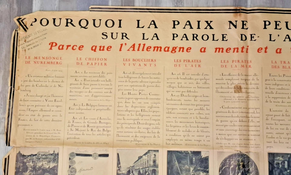Affiche Pourquoi la Paix ne peut être fondée sur la parole de l'Allemagne 1916