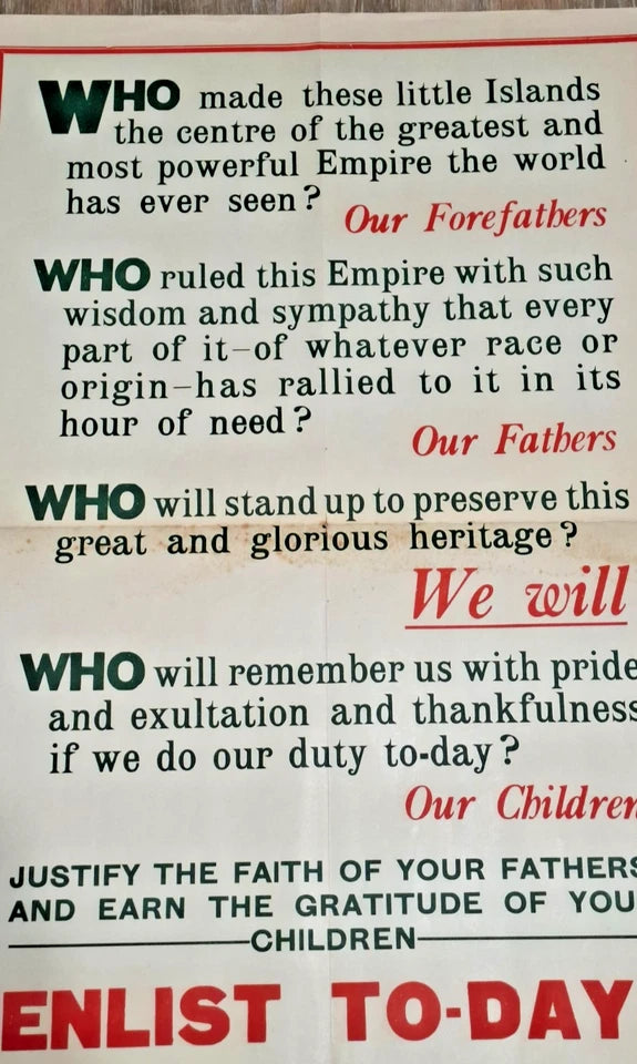 "Enlist To-day" genuine WW1 Army recruiting poster