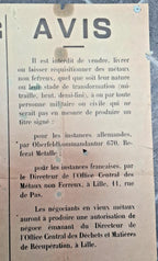 Affiche allemande Interdiction de vendre des métaux non ferreux Oberfeldkommandantur 670 Lille 1940-1944