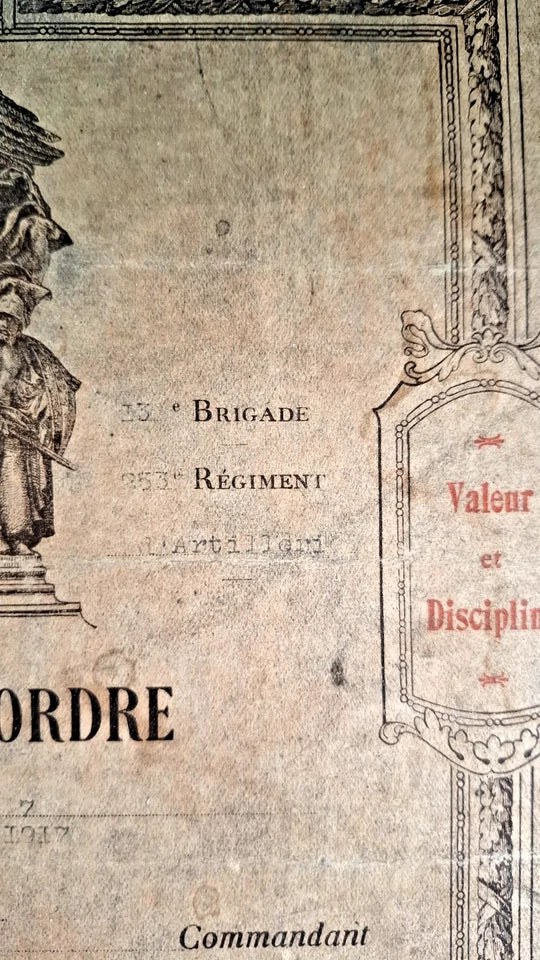 Citation du Pointeur Marcel Debonne du 253e Regt d'Artillerie 1917 MpF