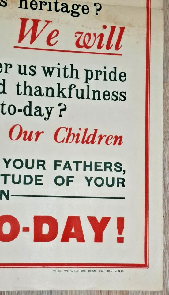 "Enlist To-day" genuine WW1 Army recruiting poster