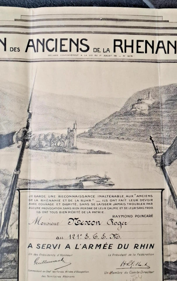 Diplôme Médaille de l'Occupation de la Rhénanie et de la Ruhr (armée du Rhin)