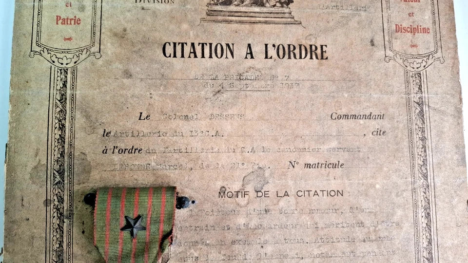 Citation du Pointeur Marcel Debonne du 253e Regt d'Artillerie 1917 MpF