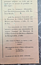 Affiche allemande Interdiction de vendre des métaux non ferreux Oberfeldkommandantur 670 Lille 1940-1944