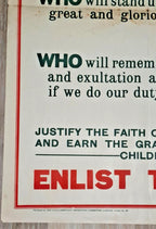 "Enlist To-day" genuine WW1 Army recruiting poster