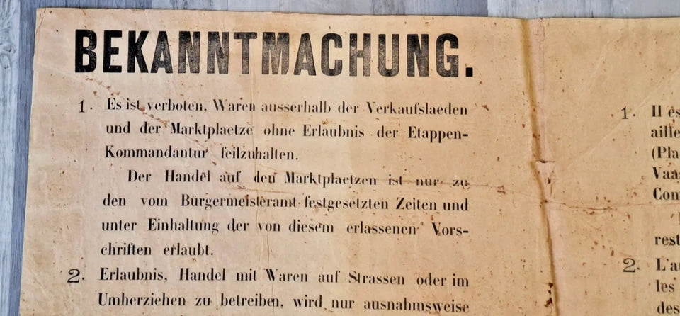 Affiche allemande Bekanntmachung / Avis Douai 1er octobre 1915