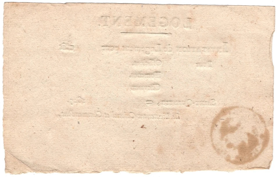 Billet de logement d'un sous-officier Prussien St-Quentin 15 aout 1815 tampon